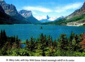 St Mary Lake with tiny Wild Goose Island adrift in its center